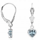 14K White Gold 6MM Bezel Set Aquamarine Heart Lever Back Dangle Earrings