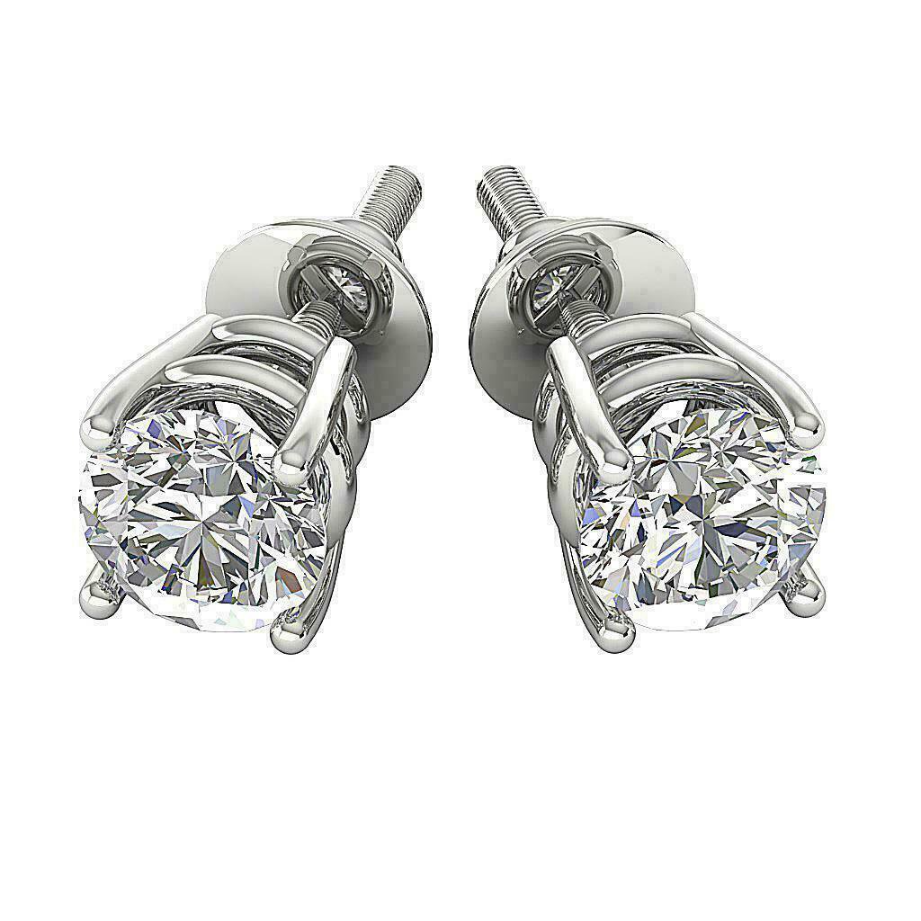 14K White Gold Solitaire SI1 G 0.45 TCW Round Diamond Screw Back Stud Earrings
