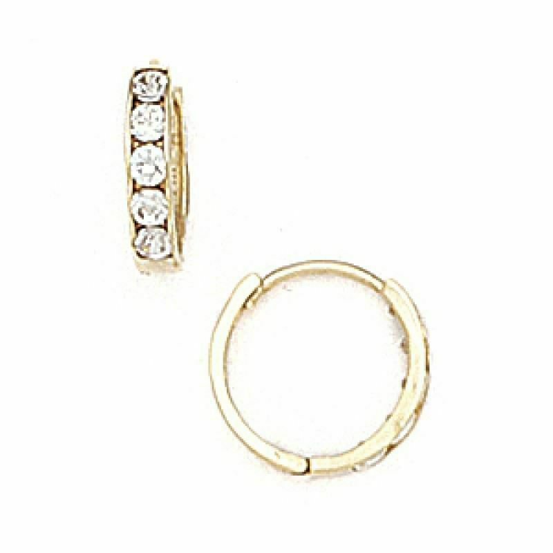 14K Solid Yellow Gold Huggie Cubic Zirconia Hoop Earrings