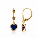 14K Yellow Gold Bezel Set Sapphire 6mm Heart Lever Back Dangle Earrings