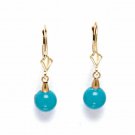 14K Yellow Gold Women/Children's Stylish Turquoise Dangle Ball Earrings