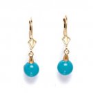 Women/Children's Stylish 14K Yellow Gold Turquoise Dangle Ball Earrings ER-L111