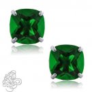 3CT Women's 14K White Gold Cushion Cut Green Emeralds Stud Earrings Pushback