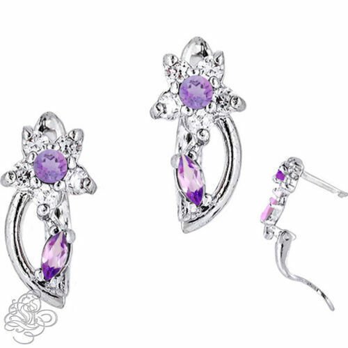 14K Solid White Gold JUNE Ladies Stylish Birthstones Flower Huggie Earrings