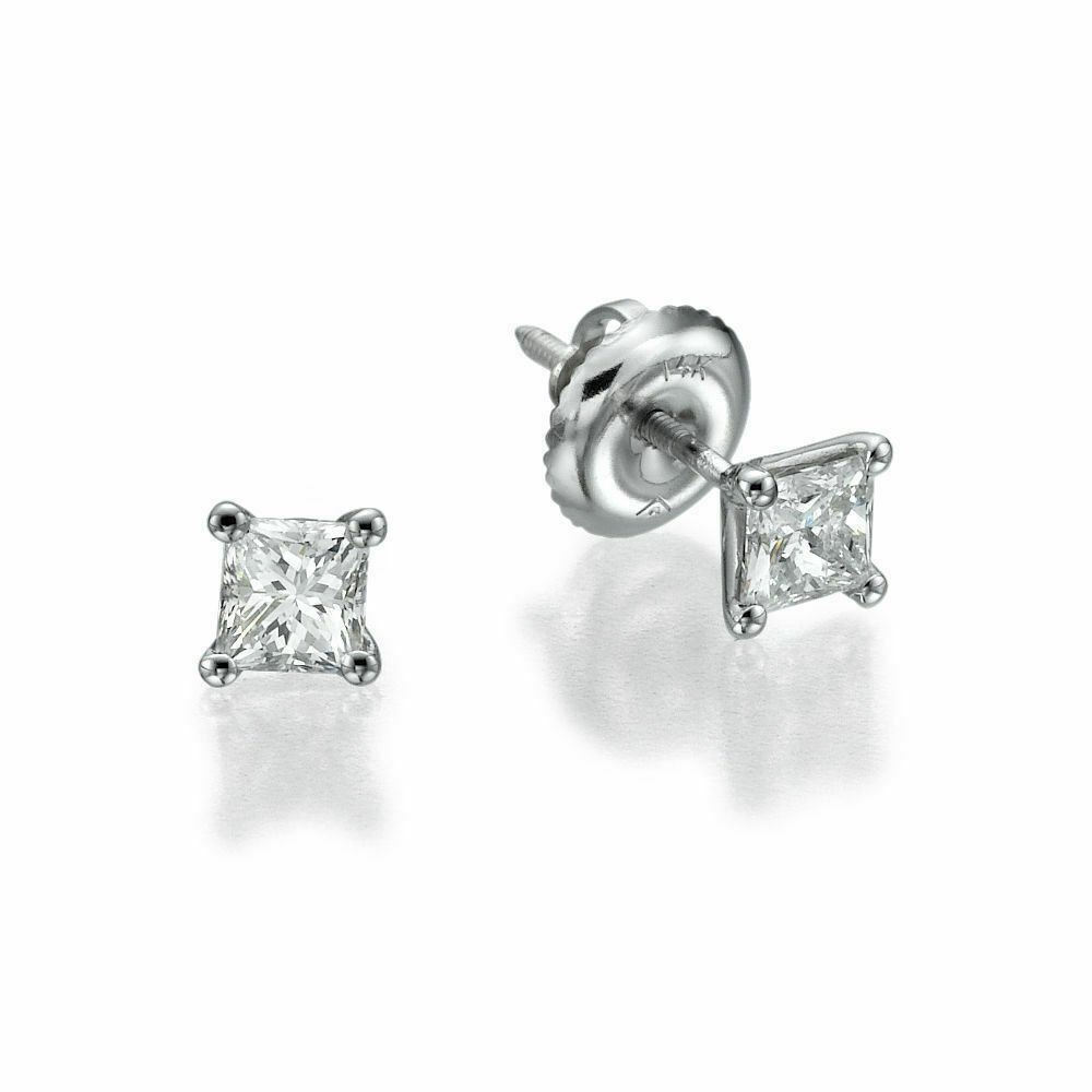 14K WG 3/4CTW Certified Princess Cut Forever One Moissanite Stud Earrings