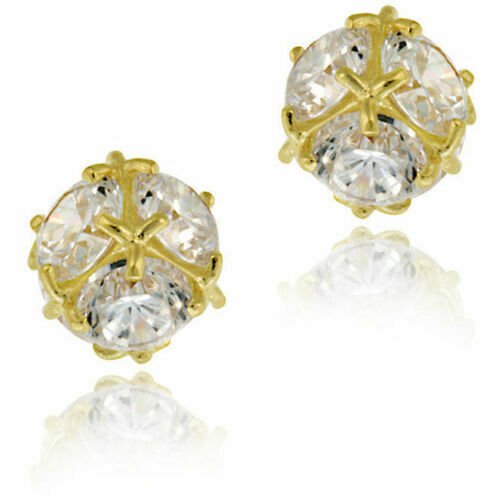 14k Yellow Gold Cubic Zirconia Ball Stud Earrings