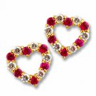 14K YG 1CT WOMENS  HEART SHAPE RUBY W/ WHITE SAPPHIRE SCREW BACK STUD EARRINGS