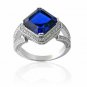 14K White Gold 5.46 CT Women's Unique Plated Asscher Cut Blue Sapphire Ring