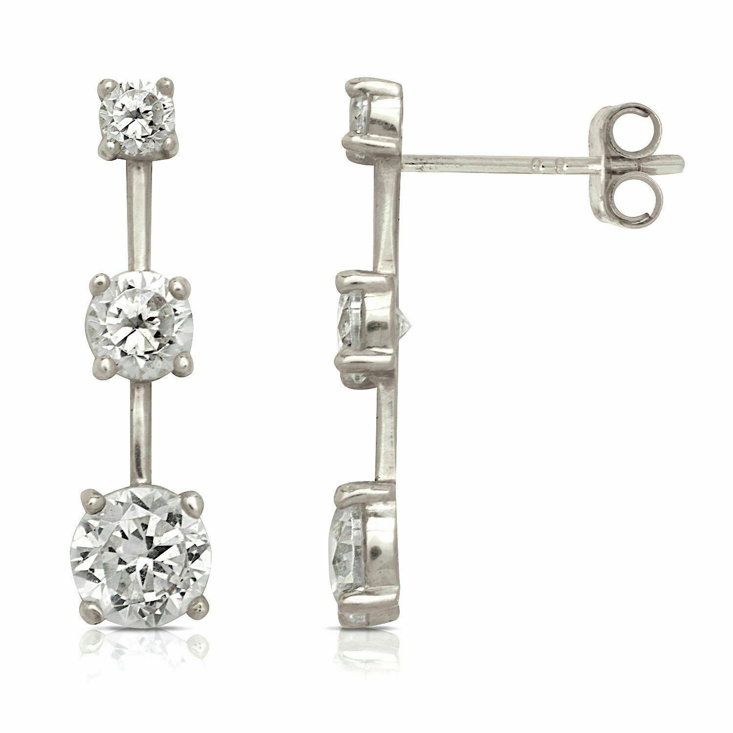 14K White Gold 2.00 Carat Created Diamond  Round Drop Dangle Stud Earrings