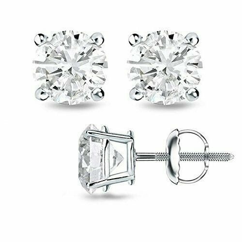 14K Solid White Gold 1.25CT F/VS2 Round Cut Genuine Diamonds Stud Earrings