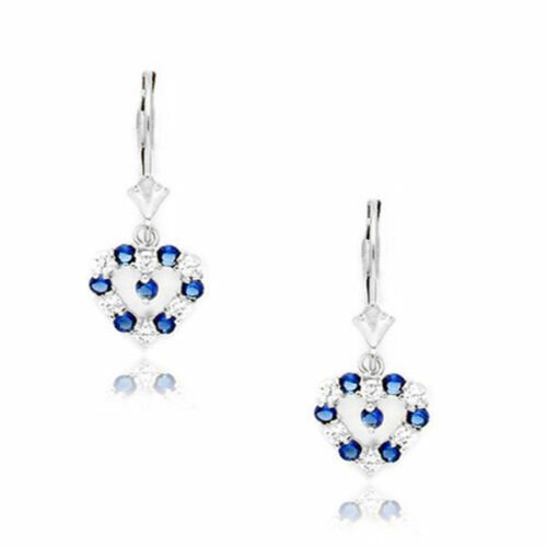 14K White Gold Ladies SEPTEMBER Birthstone Heart Shape Lever Back Drop Earrings