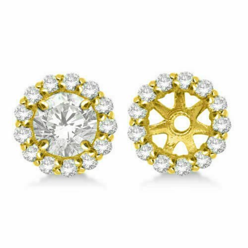 14K YG 7MM 3.00CT Created Diamonds Halo Bridal Stud Bridal Earrings Jackets
