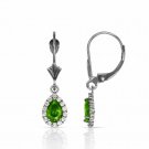 14K White Gold 2.25 CTW Halo Peridot Pear Tear Drop Dangle Lever Back Earrings