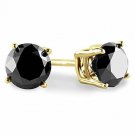 14K Yellow Gold 3.00 CARAT Round Black Diamond Studs Earrings