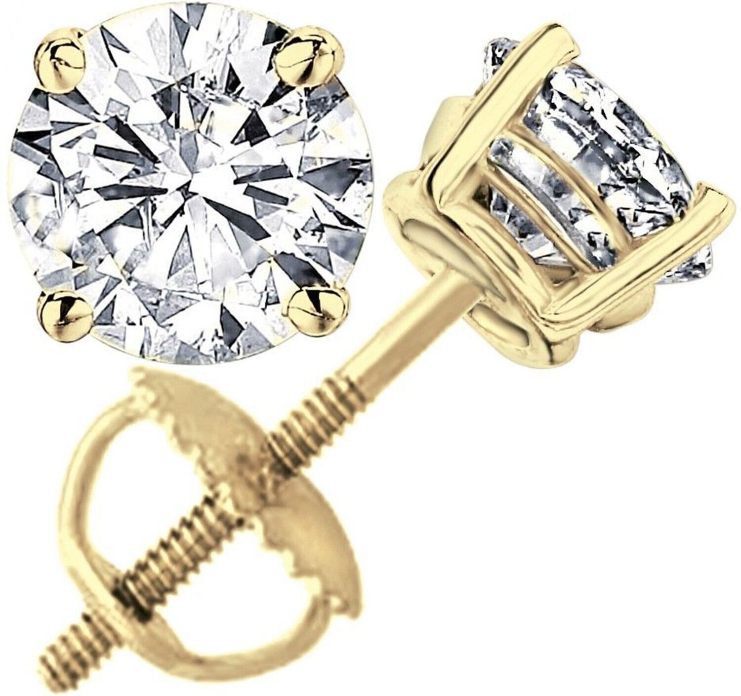 1.75 CT Simulated ROUND CUT BASKET SCREWBACK EARRINGS SOLID 14K YELLOW GOLD VVS1