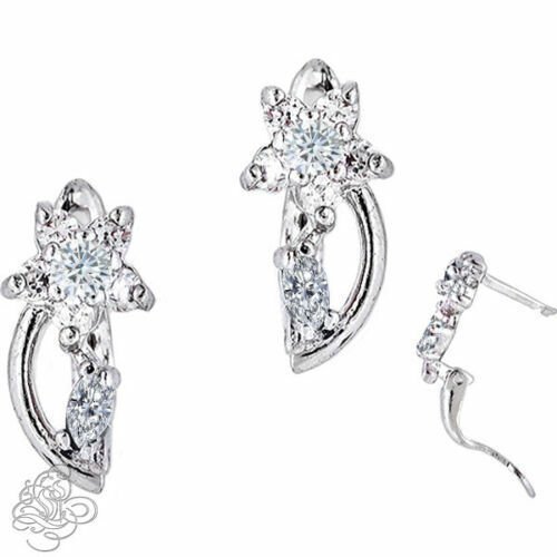 14K Solid White Gold APRIL Ladies Stylish Birthstones Flower Huggie Earrings