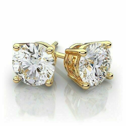 14K Yellow Gold 4CT Simulated Diamond Brilliant Cut Push Back Stud Earrings&Acirc;&nbsp;