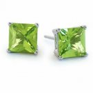 14K WHITE GOLD 2.60 CARAT 6MM  PRINCESS CUT PERIDOT STUD EARRINGS