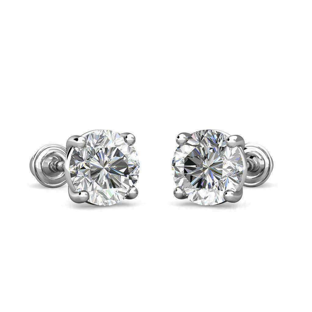14K White Gold 2MM 0.05 CARAT Created Diamond  Screw Back Stud Earrings