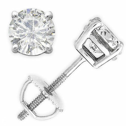14K WHITE Gold Brilliant 2.50CT Round Cut Moissanite Screw Back Stud Earrings