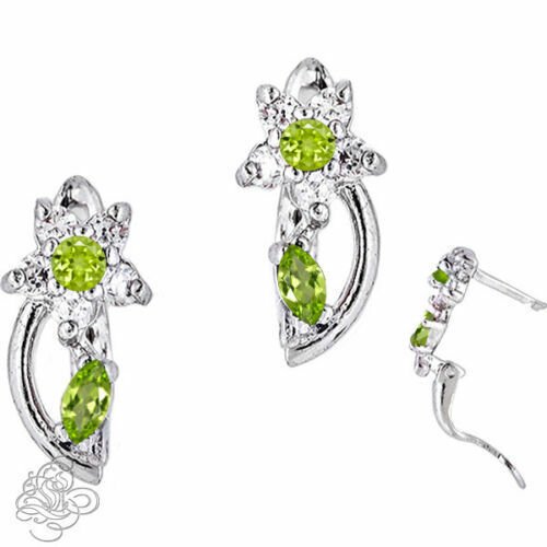 14K Solid White Gold AUGUST Ladies Stylish Birthstones Flower Huggie Earrings