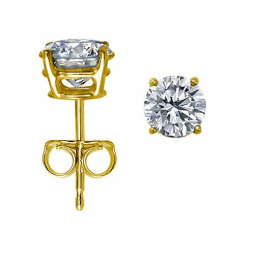 14K YELLOW GOLD 0.10 CARAT GORGEOUS  ROUND CUT MOISSANITE STUD EARRINGS