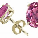 14K YELLOW GOLD 2.00 CT 7X5MM PINK SAPPHIRE OVAL SHAPE PUSH STUD EARRINGS