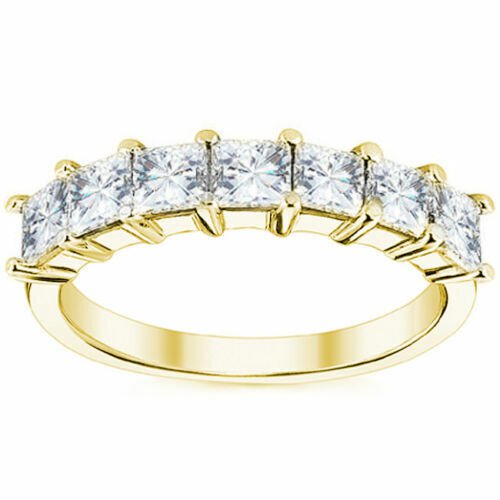 14K Yellow Gold 1.05 CT Square Brilliant Moissanite 7 Stone Wedding Band Ring