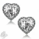14K W GOLD PLATED OVER SILVER 1.89 CT HALO HEART WHITE SAPPHIRE STUD EARRINGS