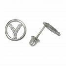 14K White Gold Letter "Y" Initial Round Child  Screw Back Stud Earrings
