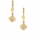 14K Solid Yellow Gold White Sapphire Dangle Leverback Earrings ER-L53