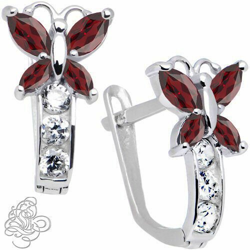 January Birthstone Butterfly Gemstone Drop Earrings 925Sterling Silver Leverback