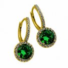 14K YELLOW GOLD PLATED SILVER 2.49 CT STUNNING HALO DROP EMERALD EARRINGS