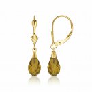 14K Yellow Gold Tear Drop Shaped Citrine Dangle Drop Lever Back Earrings