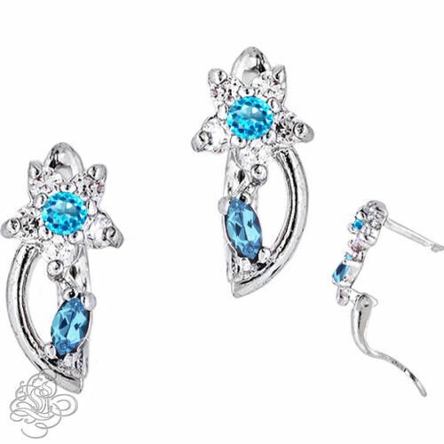 14K  White Gold DECEMBER Ladies Stylish Birthstones Flower Huggie Earrings