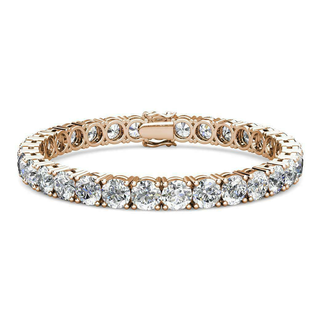 14K Rose Gold 30 CARAT 8" Lab Diamond Over Sterling Silver Tennis Bracelet