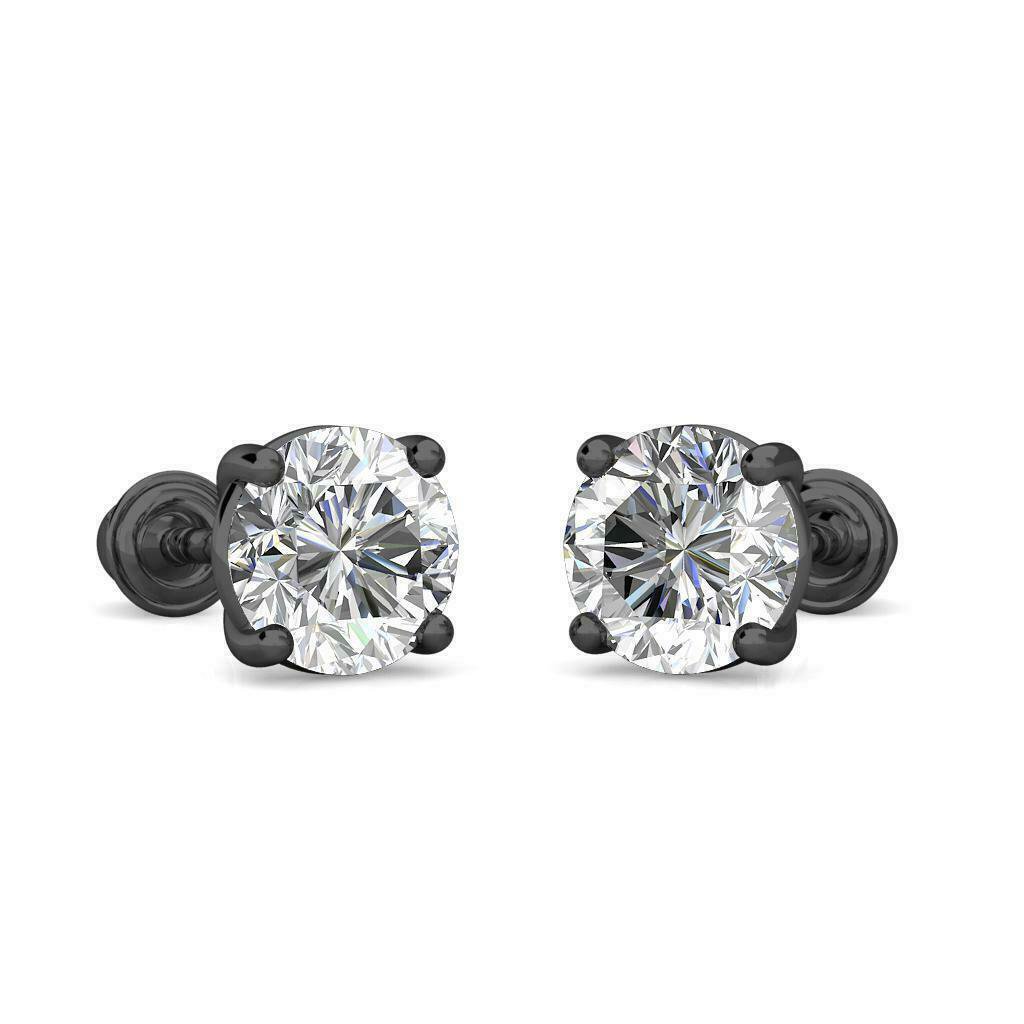 14K Black Gold 0.5 CT 4MM Created Diamond Round Screw Back Stud Earrings