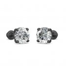 14K Black Gold 0.5 CT 4MM Created Diamond Round Screw Back Stud Earrings