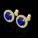 14k Yellow Gold 2.00CT Halo Created Sapphire Blue Diamond Stud Round Earrings