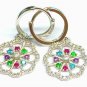 14K White Gold Huggis Multi Color Gem Hoop Dangle Earrings
