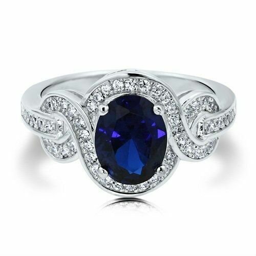 14K OVAL WHITE GOLD 7.36 CARAT SIZE 7 STUNNING MICRO PAVE  BLUE SAPPHIRE RING