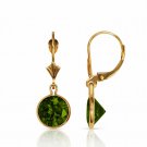 14K Yellow Gold  Emerald Bezel Set Round Shaped Lever Back Dangle Earrings