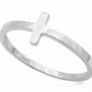 14K Solid White Gold Polished Sideways Cross Design Ring Size 5 To 8