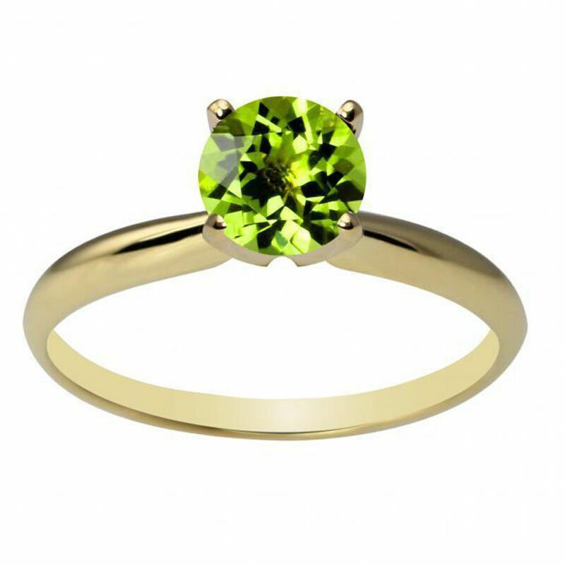 14K Solid Yellow Gold 4.5MM Round Peridot Solitaire Ring