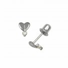 14K Solid White Gold Children Baby Girl Heart Screw Back Stud Earrings