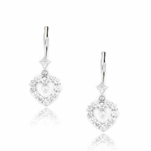 14K White Gold Ladies APRIL Birthstone Heart Shape Lever Back Drop Earrings
