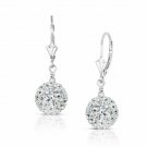 14K White Gold 10MM Crystal Pave Accent Disco Ball Drop  Leaver Back Earrings