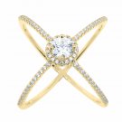 14K YellowGold 925 Sterling SIZE 8 Silver XRing Criss Cross Ring Cubic Zirconia