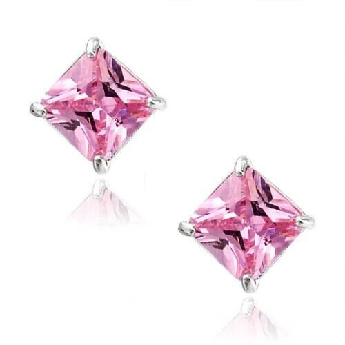 Tourmaline Square Princess Cut CZ Crystal 925 Sterling Silver Stud Earrings