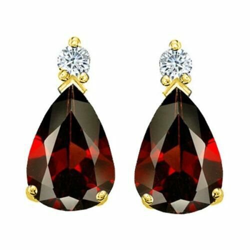 2.54 CARAT 14K SOLID Y GOLD PLATED OVER SILVER GARNET PEAR SHAPE STUD EARRINGS